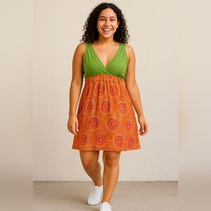 Green and Orange Patterned Dress Size L/XL